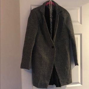 Black and white tweed swing coat